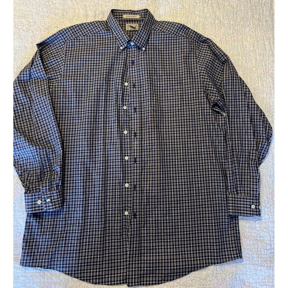 L L Bean Shirt Mens XLT Wrinkle Resistant Blue Plaid Button Down Long Sleeve
